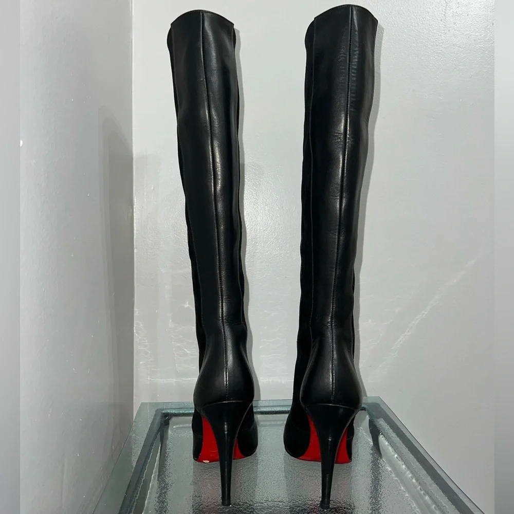 Christian Louboutin black leather and suede knee high boots - Picture 8 of 15